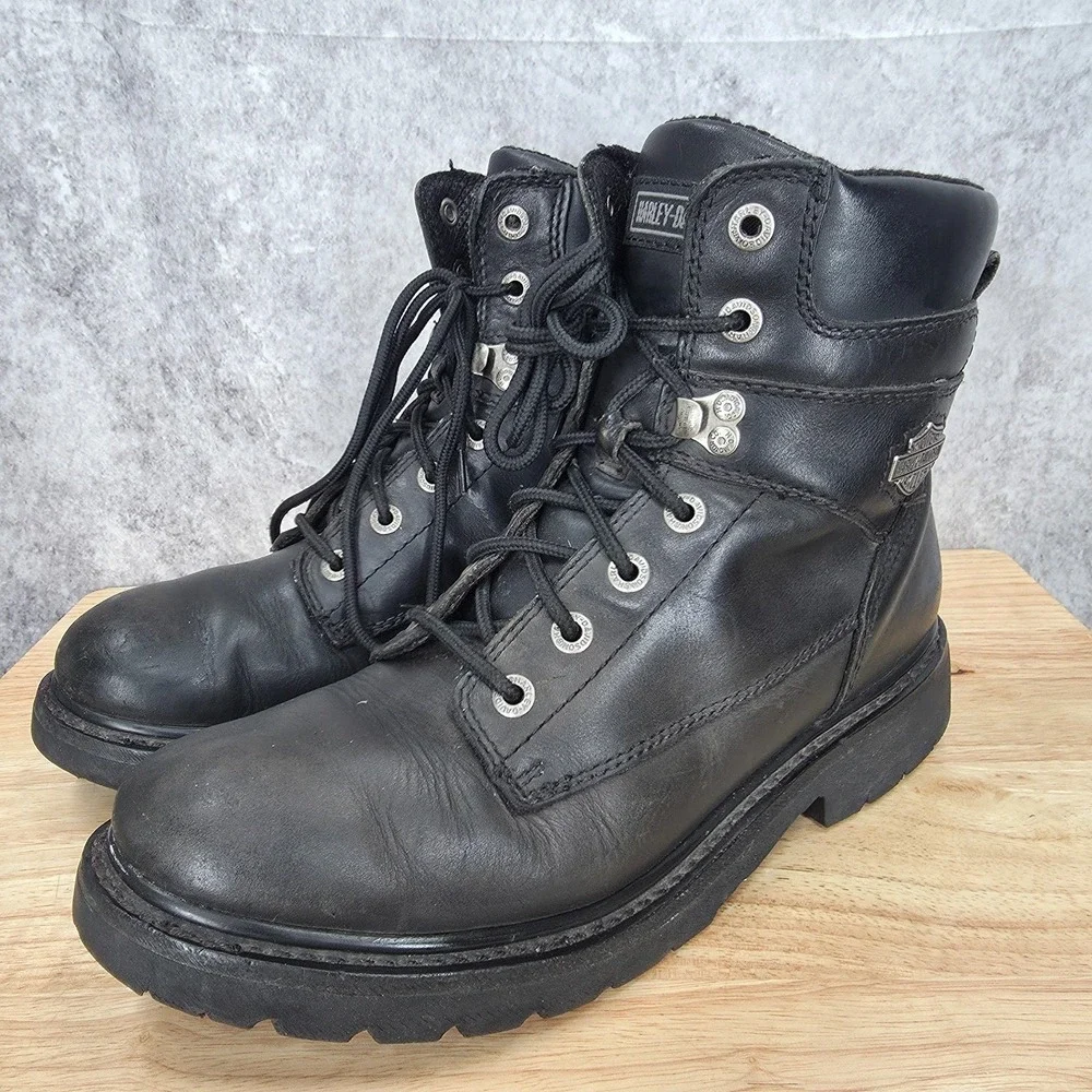 Harley Davidson Boots Mens 10.5 Black Leather Moto Biker Ankle Lace Up 94194